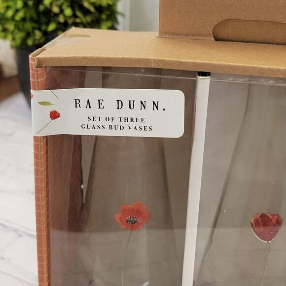 Rae Dunn BLOOM, FLOWER, GROW Set of 3 Glass Bud Vases - Picture 10 of 11